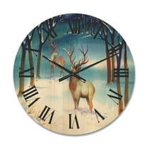 Designart 'Deers With Winter Landscape' Traditional Wood Wall Clock