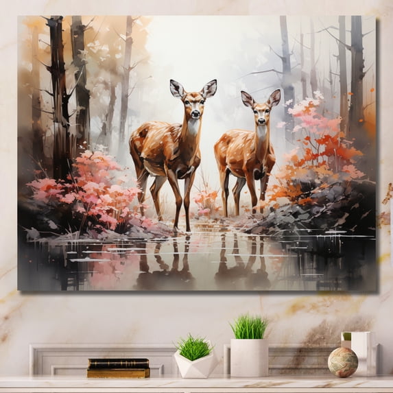 Designart "Deers Woods I" Animals Canvas Art Print