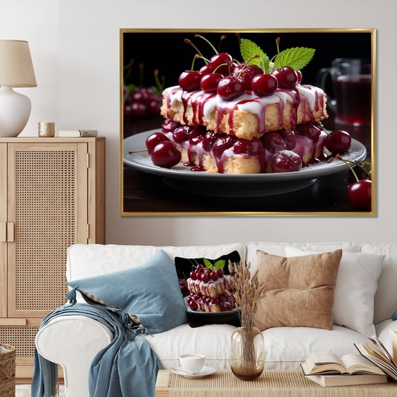 Designart "Delectable Cherry Cake I" Food & Beverage Floater Framed Wall Decor