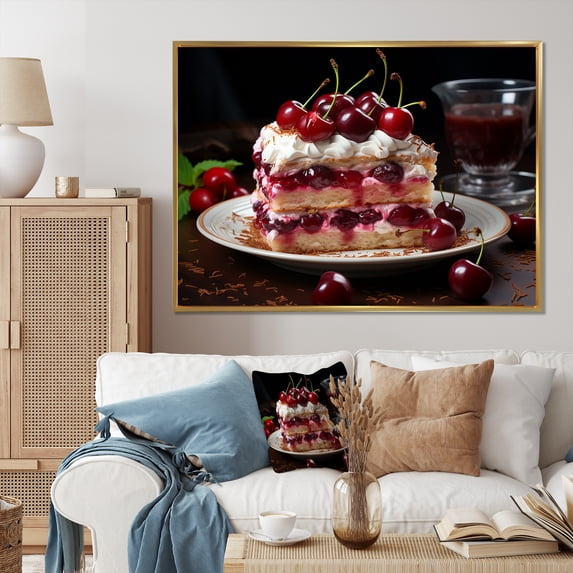 Designart "Delectable Cherry Cake II" Food & Beverage Floater Framed Canvas Art Print