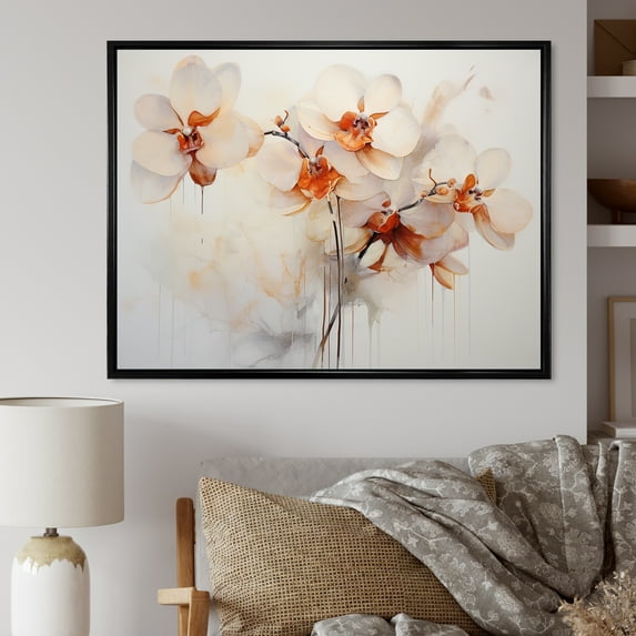 Designart "Delicate Abstraction Of Minimalist Orchid Blossoms I" Orchids Floater Framed Canvas Art Print