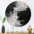 thumbnail image 1 of Designart "Delicate Brushstrokes Black and White II" Abstract Marble Metal Round Wall Decor, 1 of 5