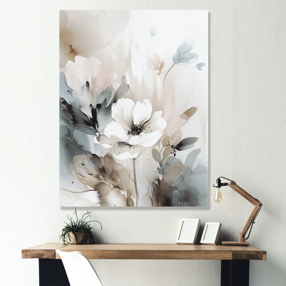 Designart "Delicate Grey Flowers IV" Floral Wall Art For Kitchen