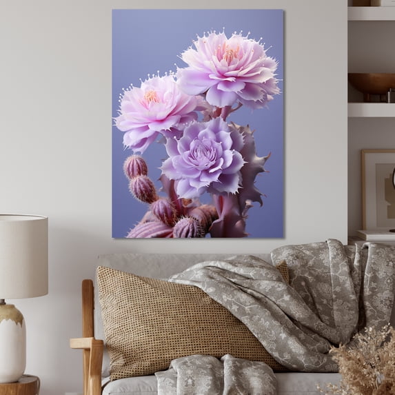Designart "Delicate Intricacies Pink Cactus Charm II" Floral & Botanical Metal Art Living Room