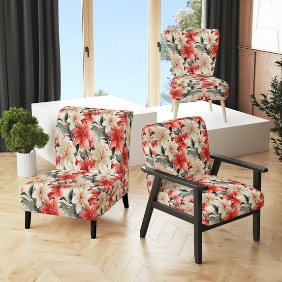 Designart "Delicate Neutrals Tropical Pattern III" Upholstered Tropical Accent Chair and Tropical Arm Chair - Multiple Color & Pattern
