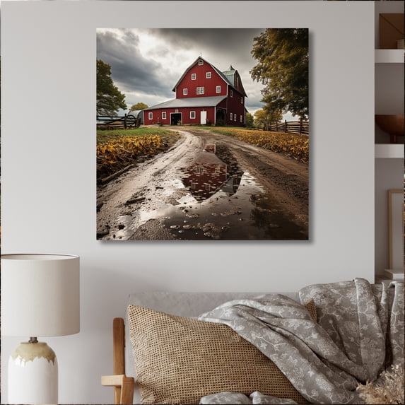 Designart "Delight Muted Farm Farmstead art painting II" Countryside Canvas Print