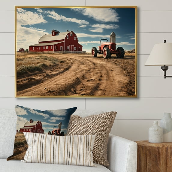 Designart "Delight Muted Farm Farmstead art painting III" Farmhouse Floater Framed Canvas Wall Art