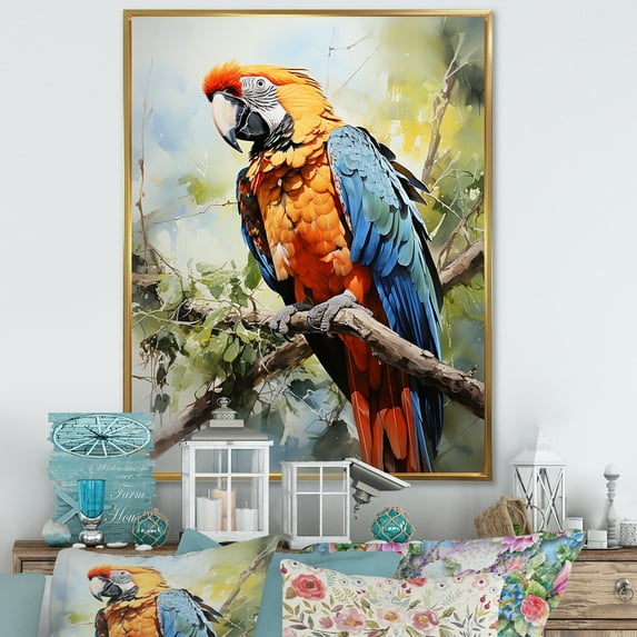 Designart "Delightful Companionship Of Sunny Parrots I" Parrot Floater Framed Canvas Prints