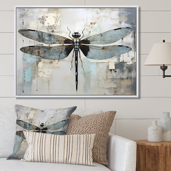 Designart "Delightful Dragonfly Dance IV" Animals Dragonfly Floater Framed Canvas Art Print