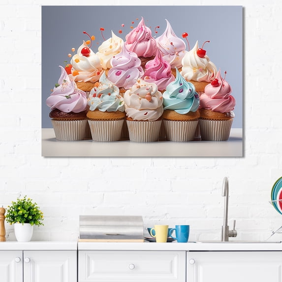 Designart "Delightful Popart Cupcakes" Desserts Canvas Art Print