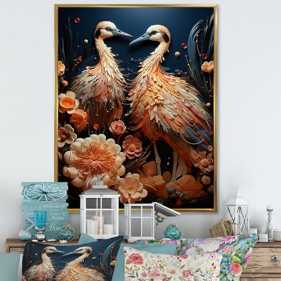 Designart "Delightful Reverie Of Ostriches" Ostriches Floater Framed Canvas Prints