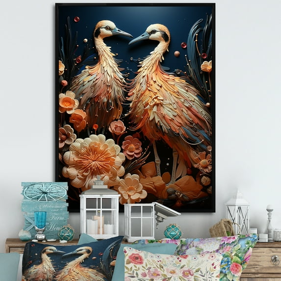 Designart "Delightful Reverie Of Ostriches" Ostriches Floater Framed Canvas Prints