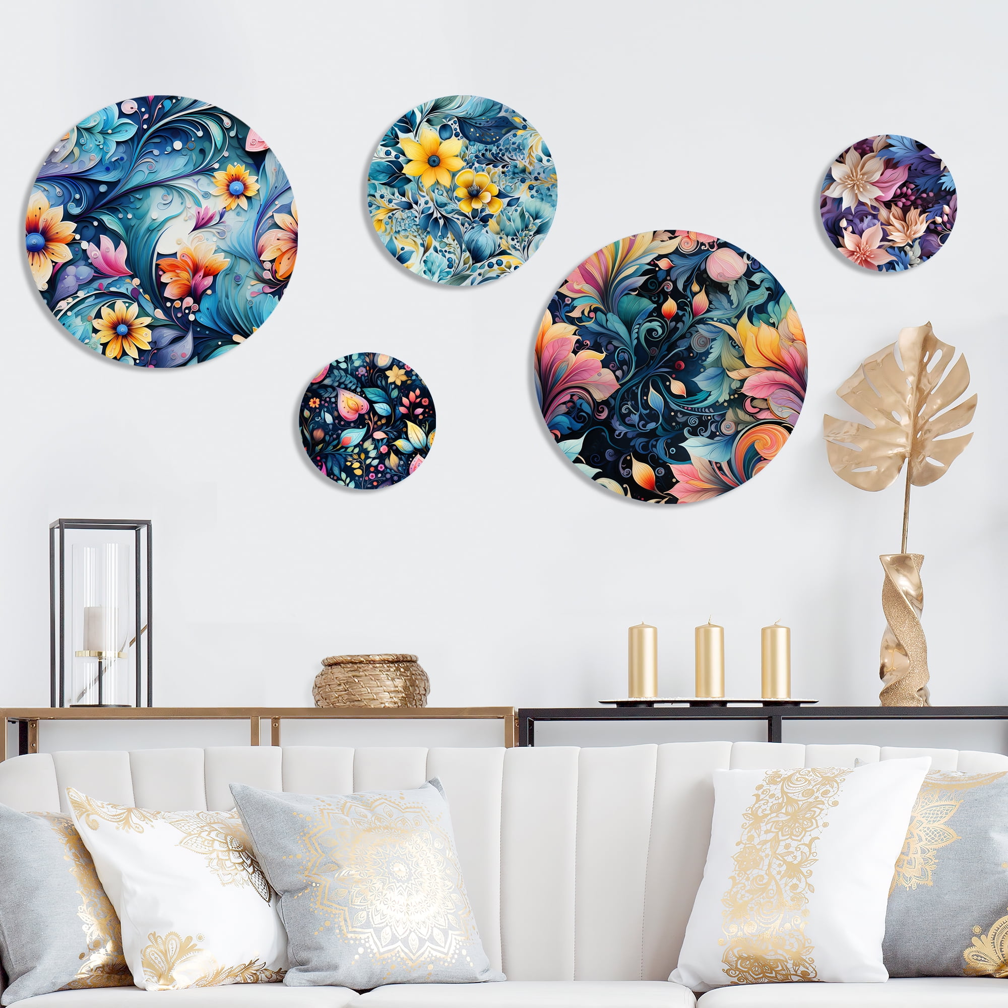 Photo inspiration: Fresh Look at Designart Delightful Watercolor Paisleys Ii Floral Round Wall Art Set