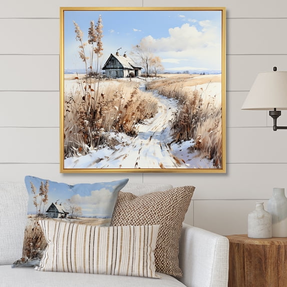 Designart "Delightful Winter Charm Of Prairies" Prairies Floater Framed Wall Art Living Room