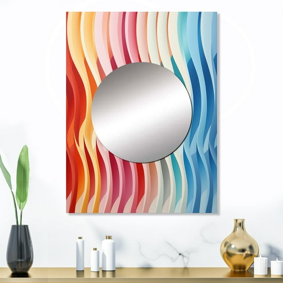 Designart "Delirium of Straight Lines in Op Art III" Modern Mirror Wall Decor - Modern Multi-Color Abstract Large Mirror For Wall Art Decor - 32" x 24" Inch