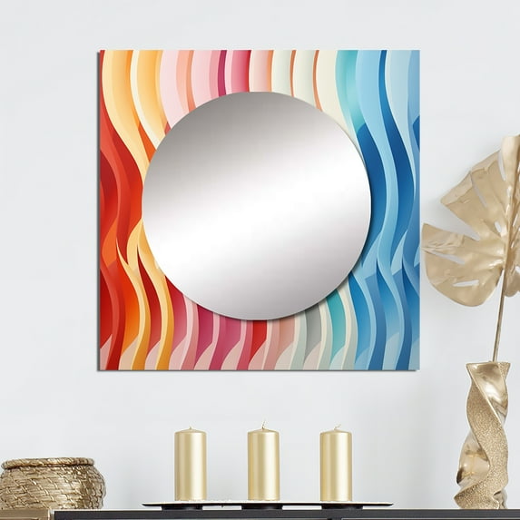 Designart "Delirium of Straight Lines in Op Art III" Modern Square Mirror Wall Decor Transitional - Large Multi-Color Square Bathroom Mirror - Square Printed Wall Mirror Art