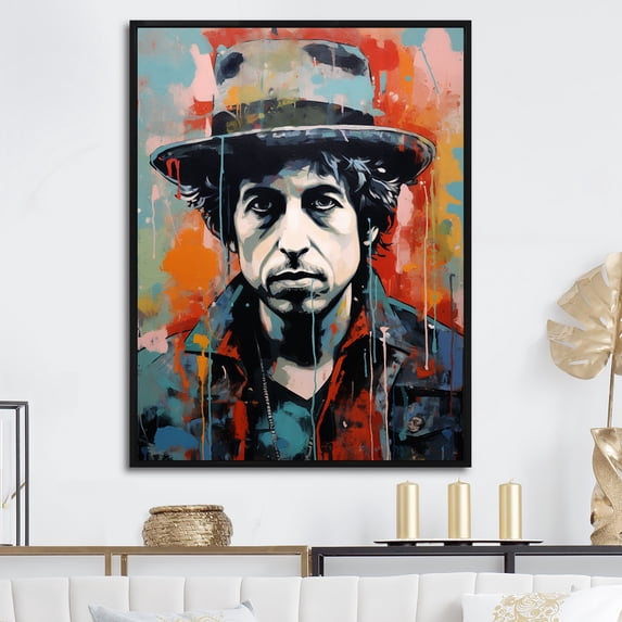 Designart "Denim-Clad Portrait Of Dylan I" Pop Art Floater Framed Wall Art Living Room