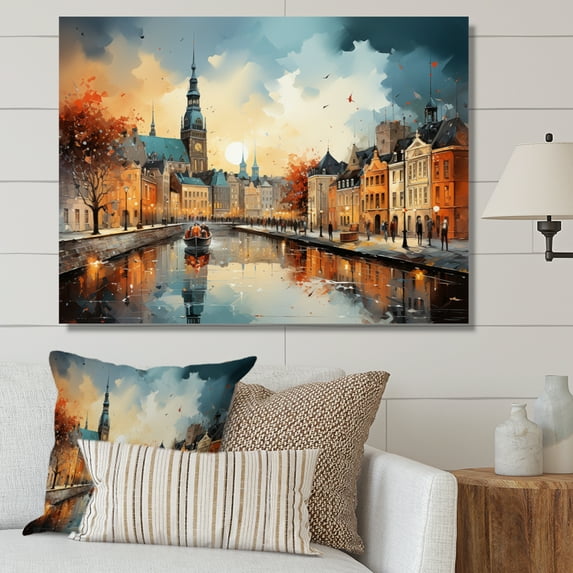 Designart "Denmark Cityscape Euphony II" Cityscapes Canvas Wall Art