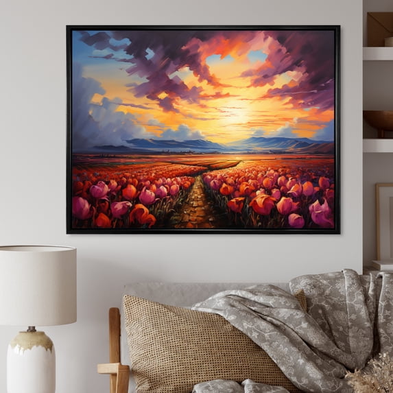 Designart "Denmark Multicolor Tulip landscapes IV" Floral Floater Framed Canvas Print