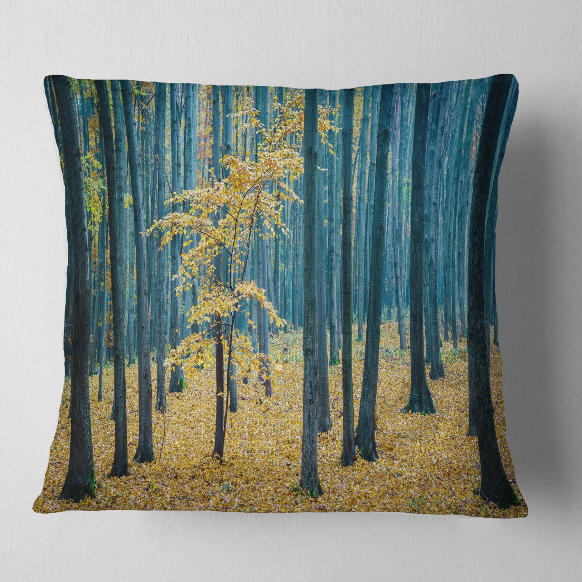 Designart Dense Autumn Beach Forest - Oversized Forest Throw Pillow - 16x16