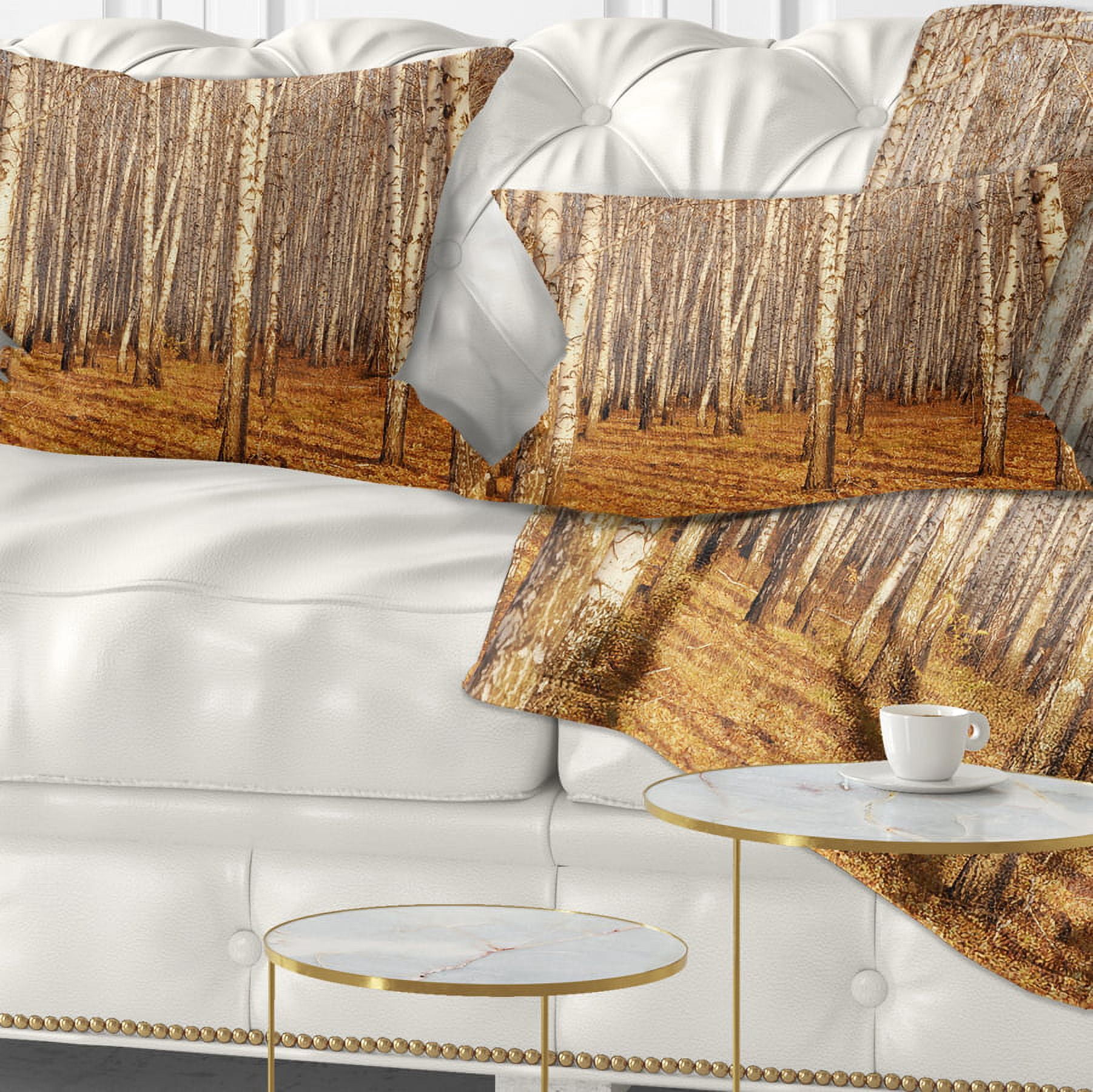 Designart Dense Birch Forest in the Fall - Forest Throw Pillow - 12x20