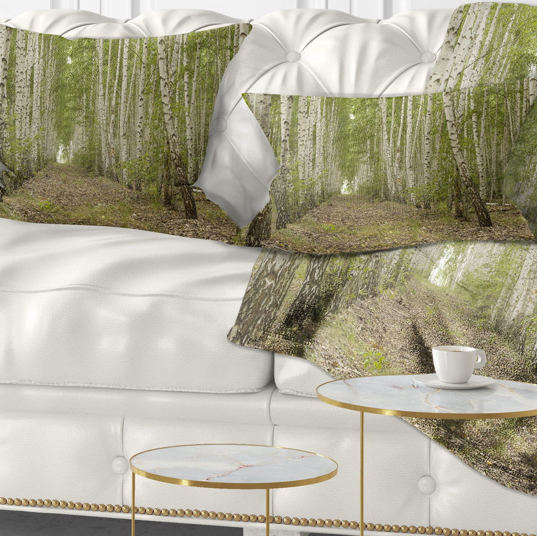 Designart Dense Birch Grove in Summer Day - Forest Throw Pillow - 12x20