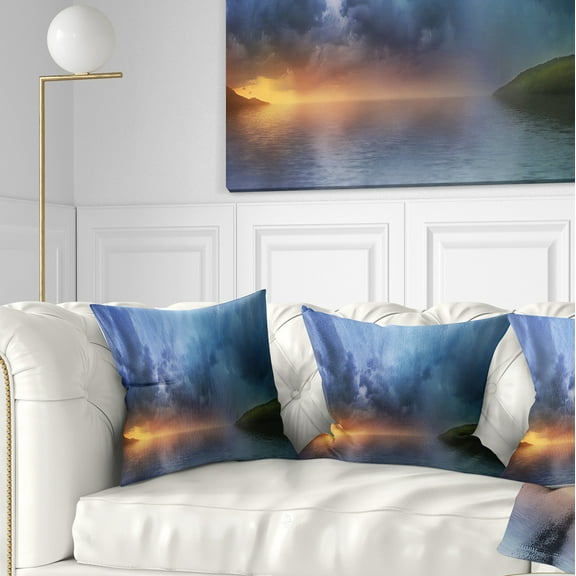 Designart Dense Blue Clouds Over Lake - Skyline Photography Throw Pillow - 16x16