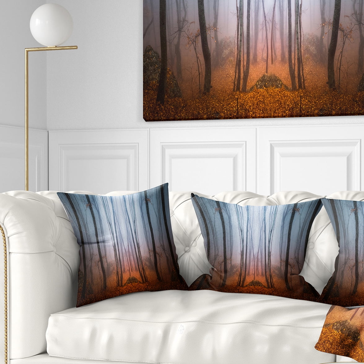 Designart Dense Foggy Autumn Forest - Landscape Photo Throw Pillow - 16x16