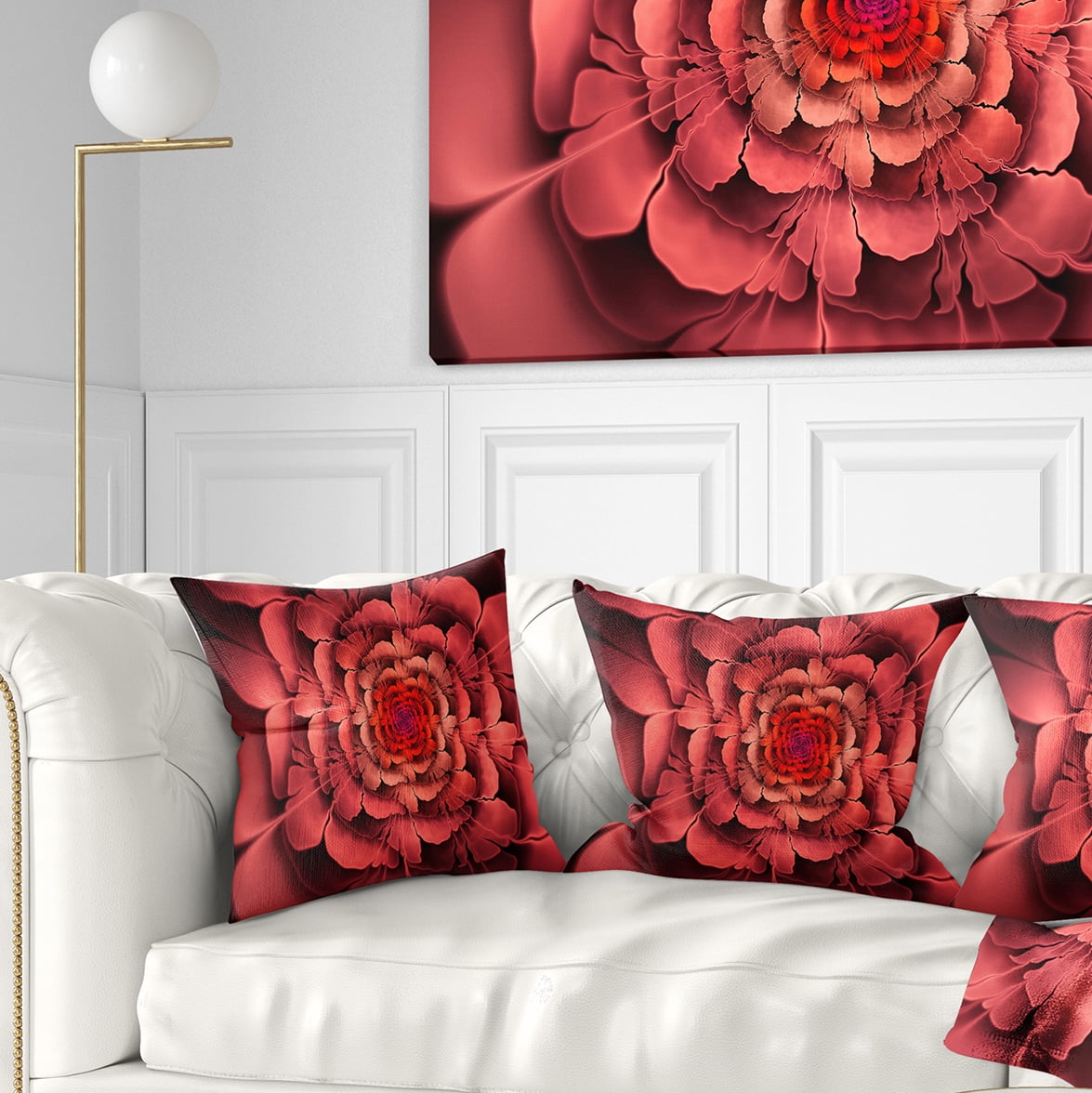 Designart Dense Fractal Pink Petals - Floral Throw Pillow - 16x16