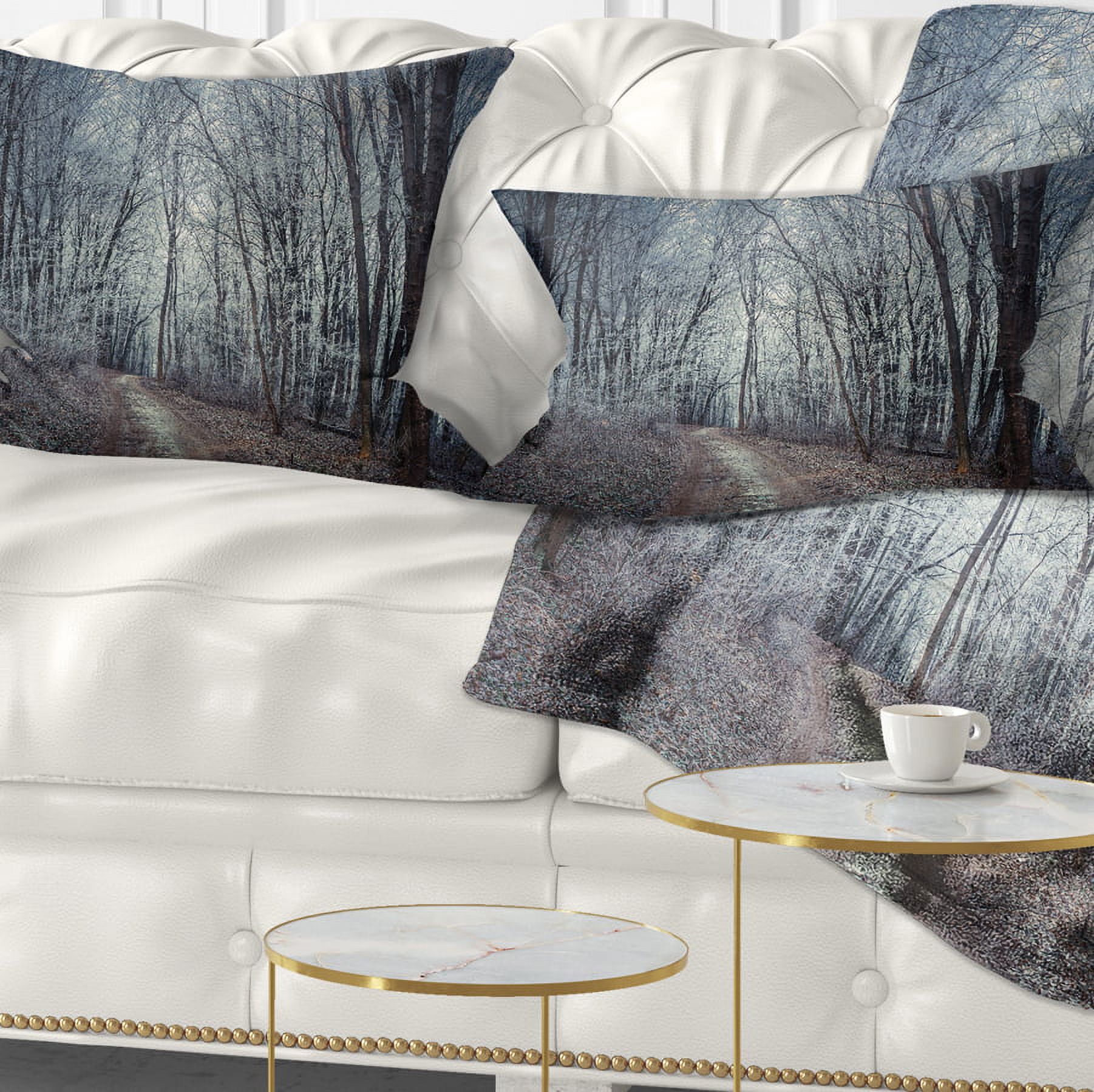 Designart Dense Gray Fall Forest Path - Landscape Photo Throw Pillow - 12x20