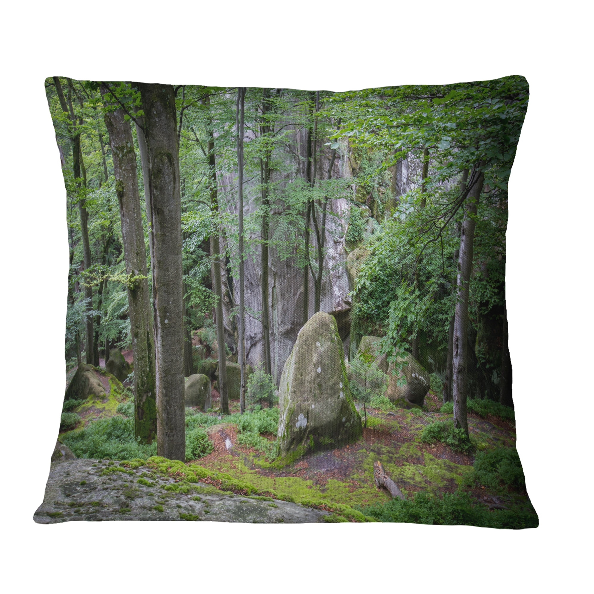 Designart Dense Moss Forest in Green - Landscape Printed Throw Pillow - 16x16