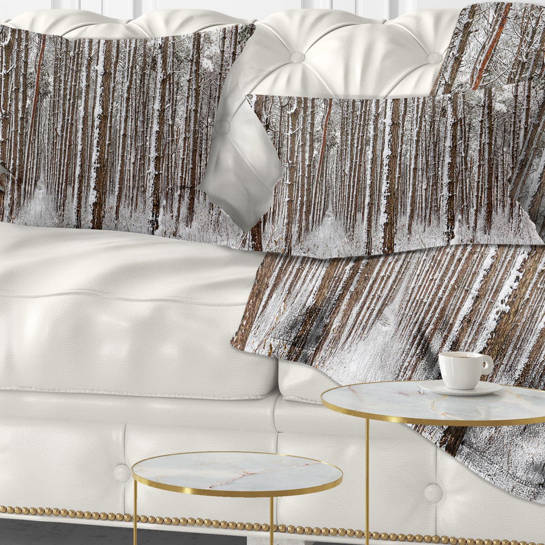 Designart Dense Pine Forest in Winter - Landscape Printed Throw Pillow - 12x20