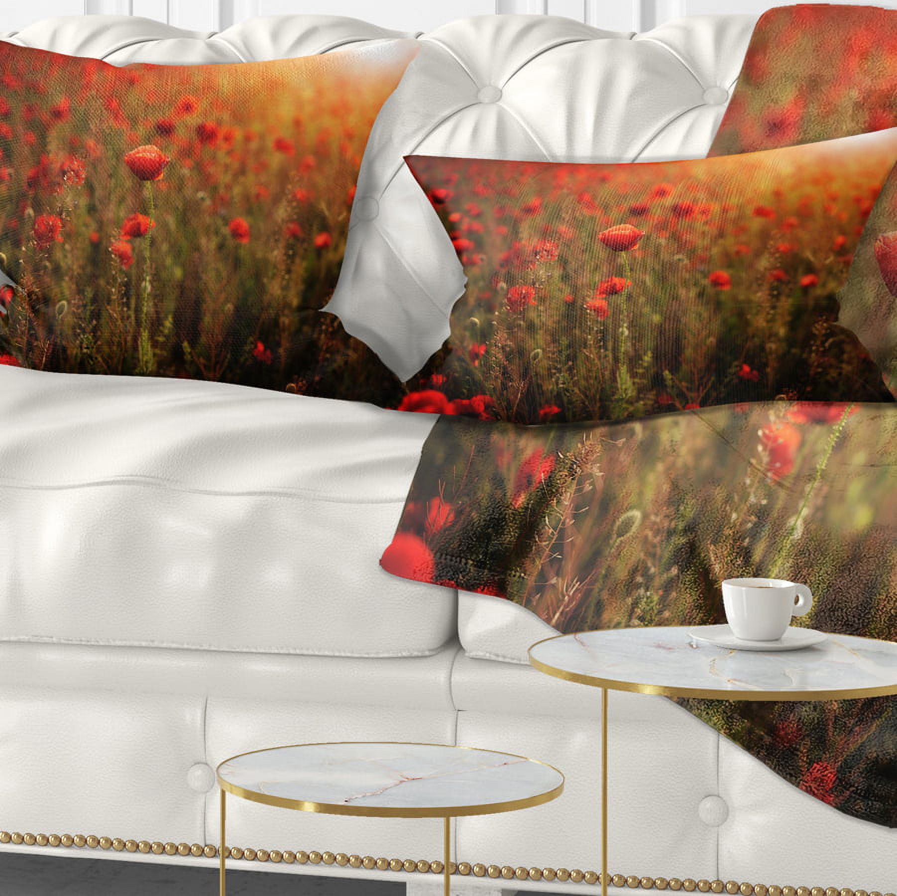 Designart Dense Poppy Field At Sunset - Floral Throw Pillow - 12x20