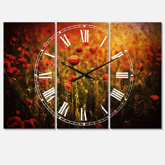 Designart 'Dense Poppy Field At Sunset' Traditional Wall Clock