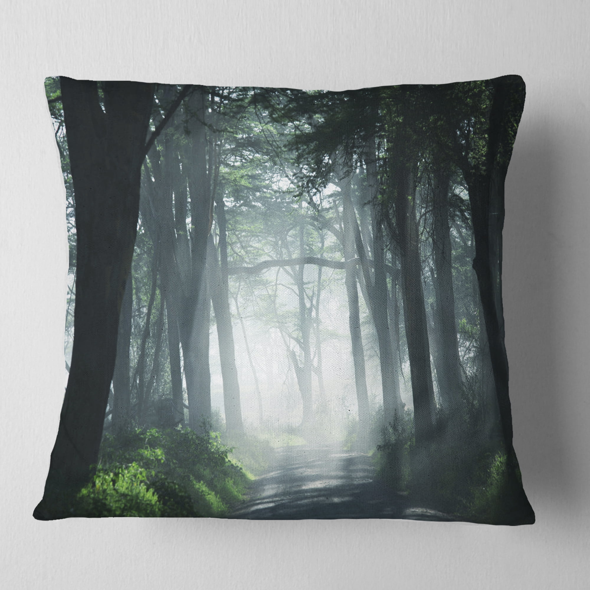 Designart Dense Rain Forest At Sunrise - Landscape Printed Throw Pillow - 18x18