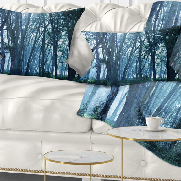 Designart Dense Rain Forest on Foggy Day - Landscape Printed Throw Pillow - 12x20
