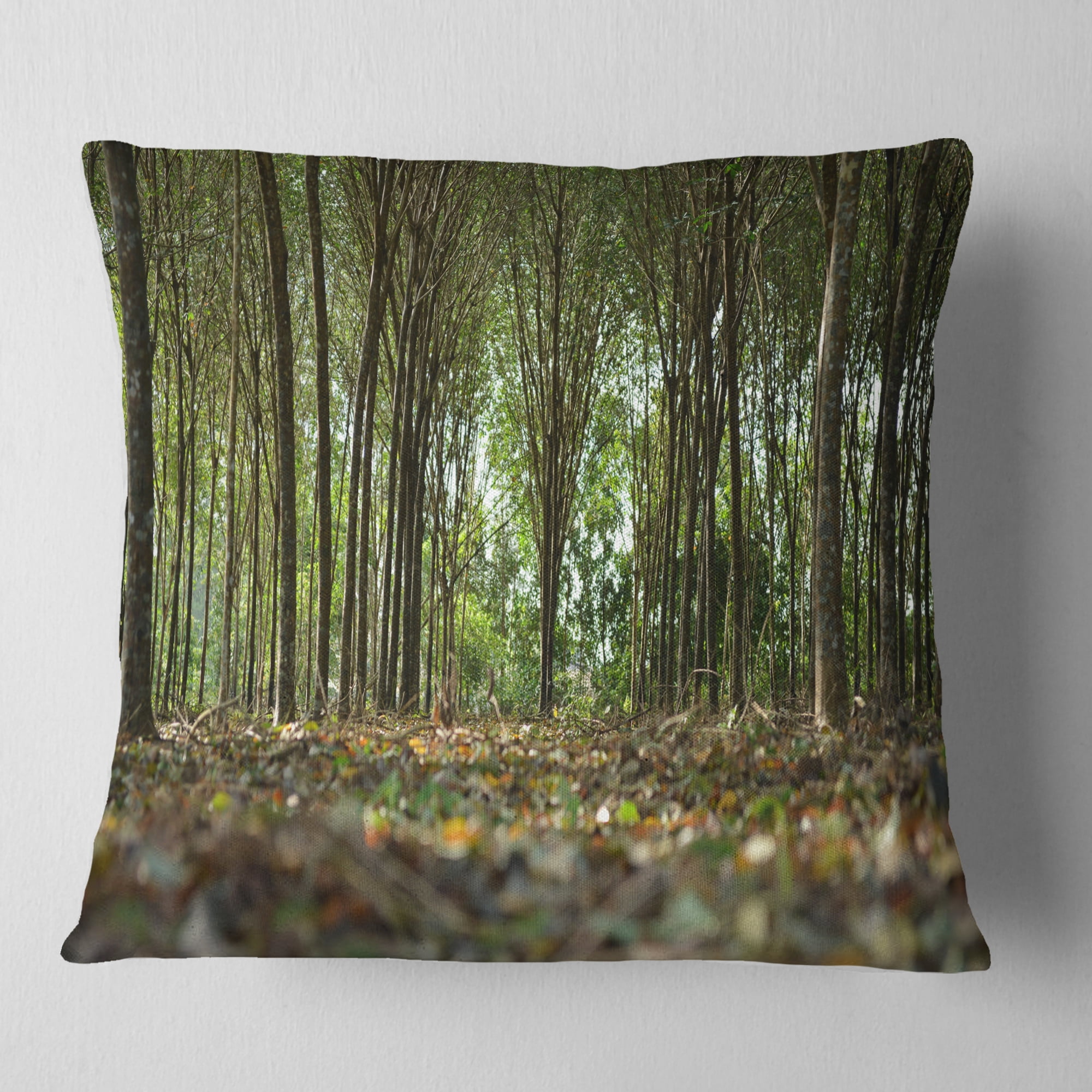 Designart Dense Rubber Tree Plantation - Landscape Printed Throw Pillow - 16x16