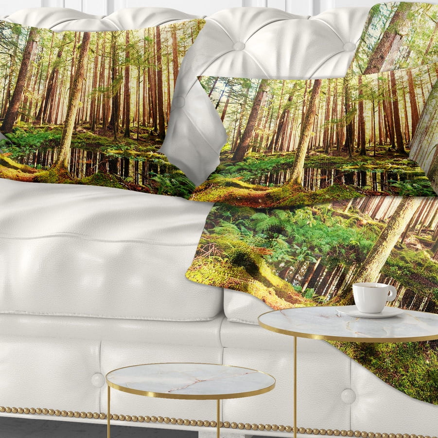 Designart Dense Trees in Green Rain Forest - Landscape Printed Throw Pillow - 12x20