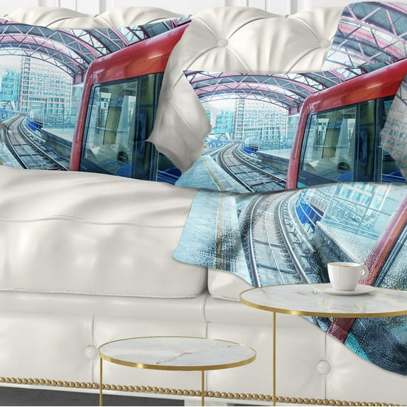 Designart Departing London Subway Train - Modern Cityscape Throw Pillow - 12x20
