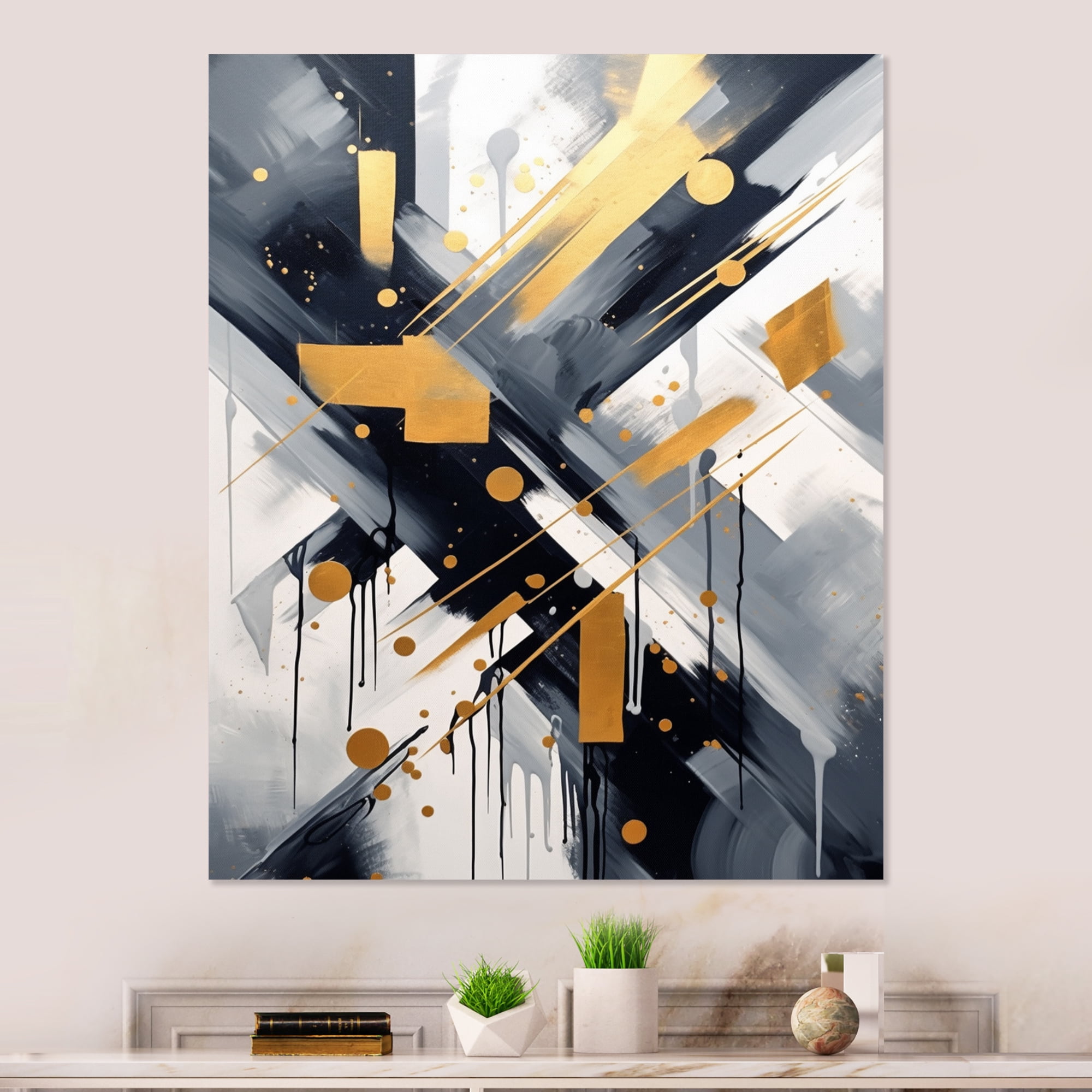 Designart "Depth Corner in Black and Gold VI" Abstract Shapes Metal ...