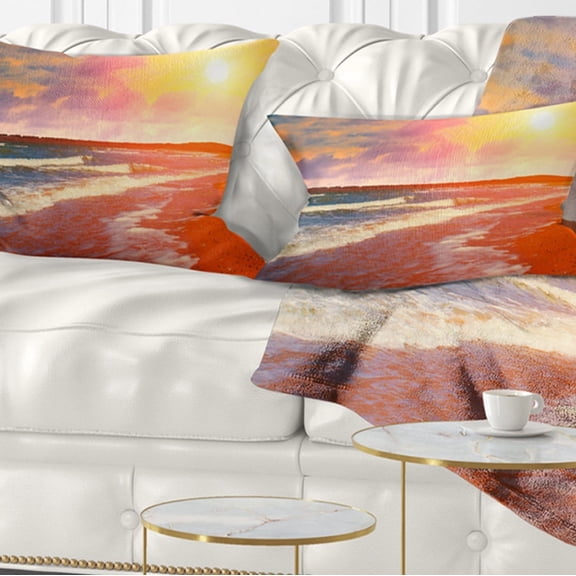 Designart Desert Beach at Sunset - Modern Beach Throw Pillow - 12x20