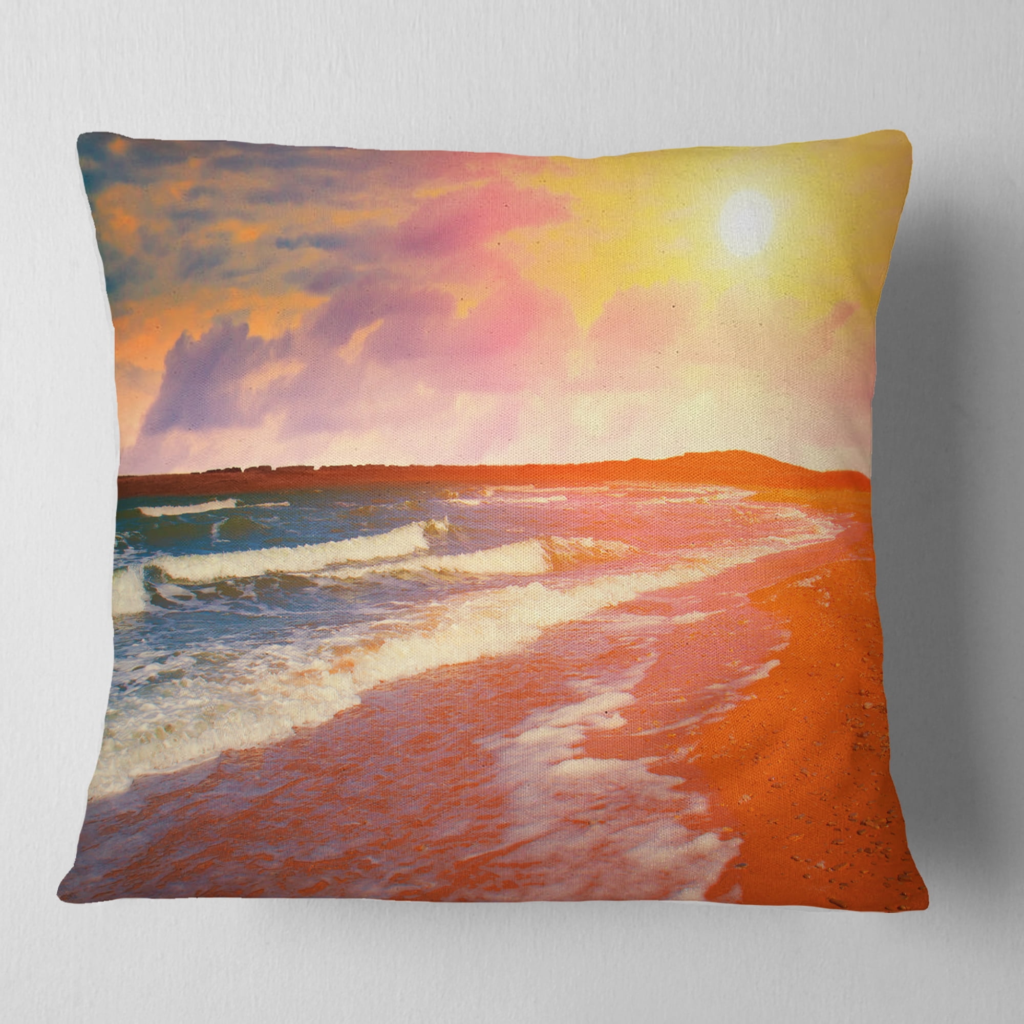 Designart Desert Beach at Sunset - Modern Beach Throw Pillow - 16x16
