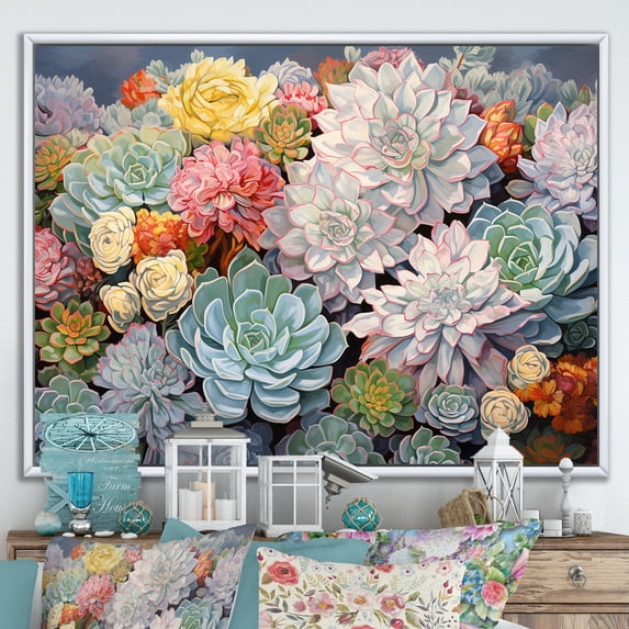 Designart "Desert Blue Succulent Serenity" Succulent Floater Framed Wall Art Living Room