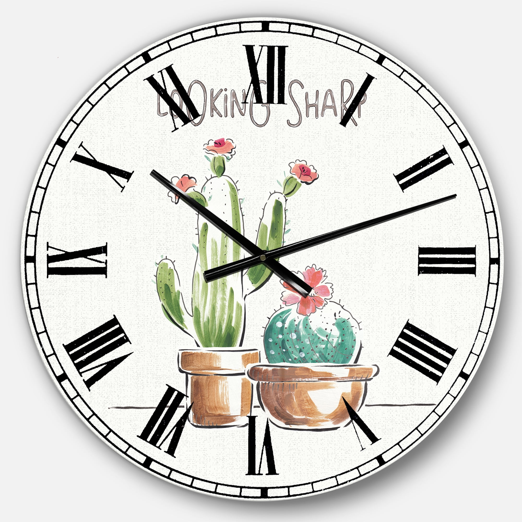Designart Desert Botanical Bloom I 23" x 23" Analog Round Farmhouse Wall Clock, CLM30894-C23
