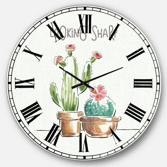 Designart 'Desert Botanical Bloom I' Farmhouse wall clock