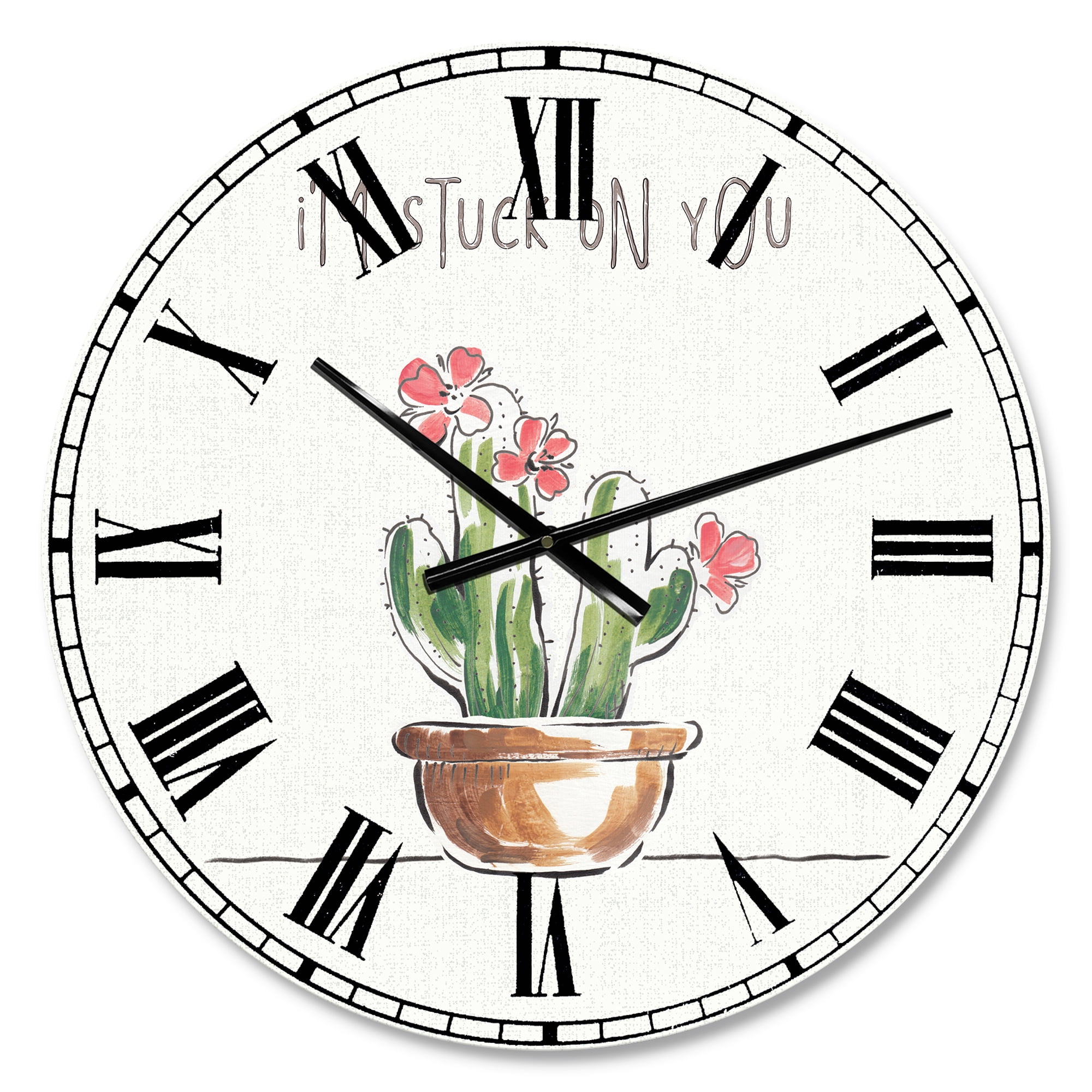 Designart Desert Botanical Bloom II 23" x 23" Analog Round Farmhouse Wall Clock, CLM30895-C23