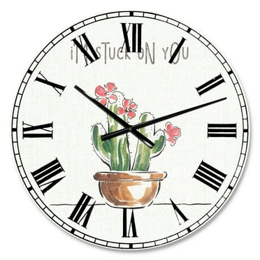 Designart Desert Botanical Bloom II 23" x 23" Analog Round Farmhouse Wall Clock, CLM30895-C23