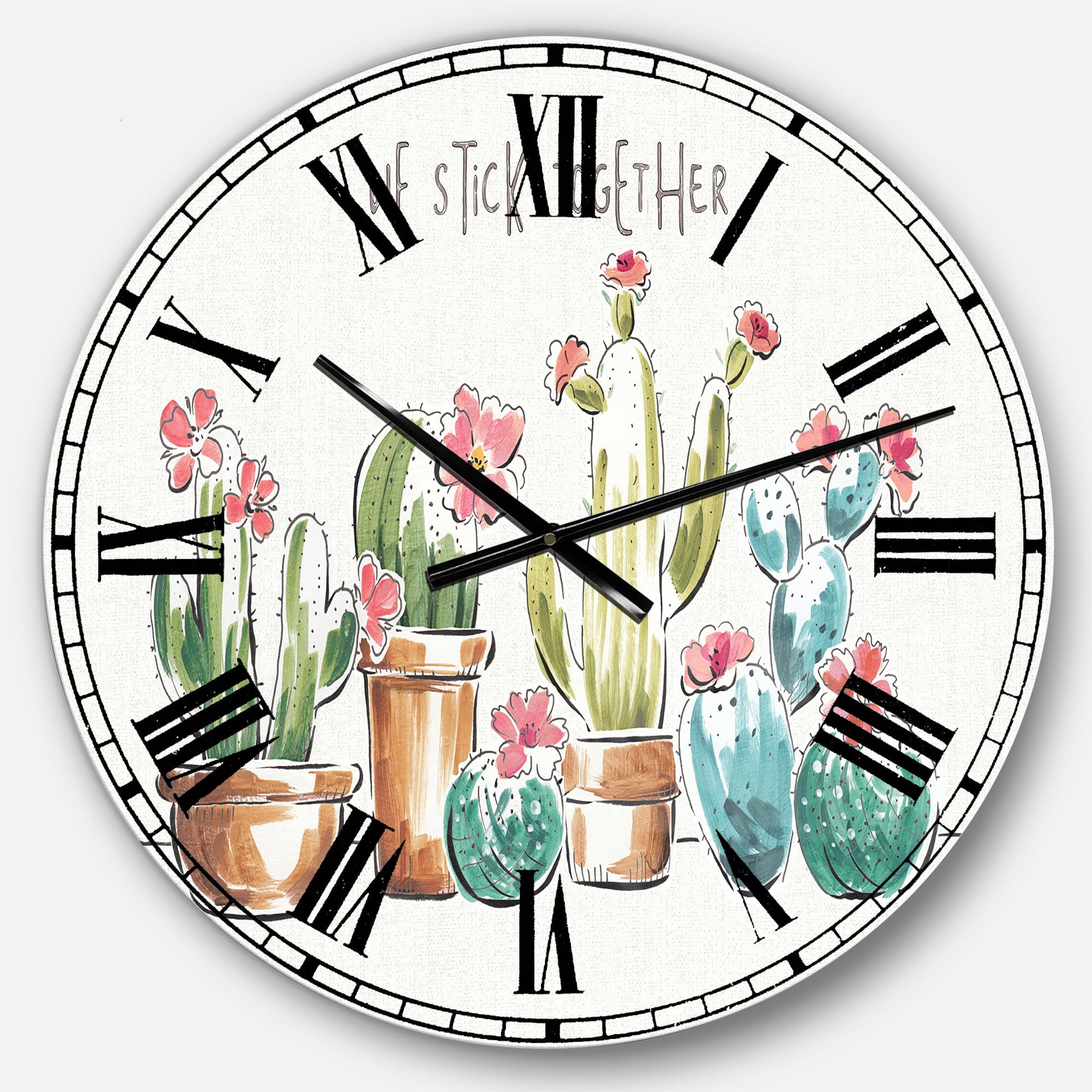 Designart Desert Botanical Bloom III 23" x 23" Analog Round Farmhouse Wall Clock, CLM30896-C23