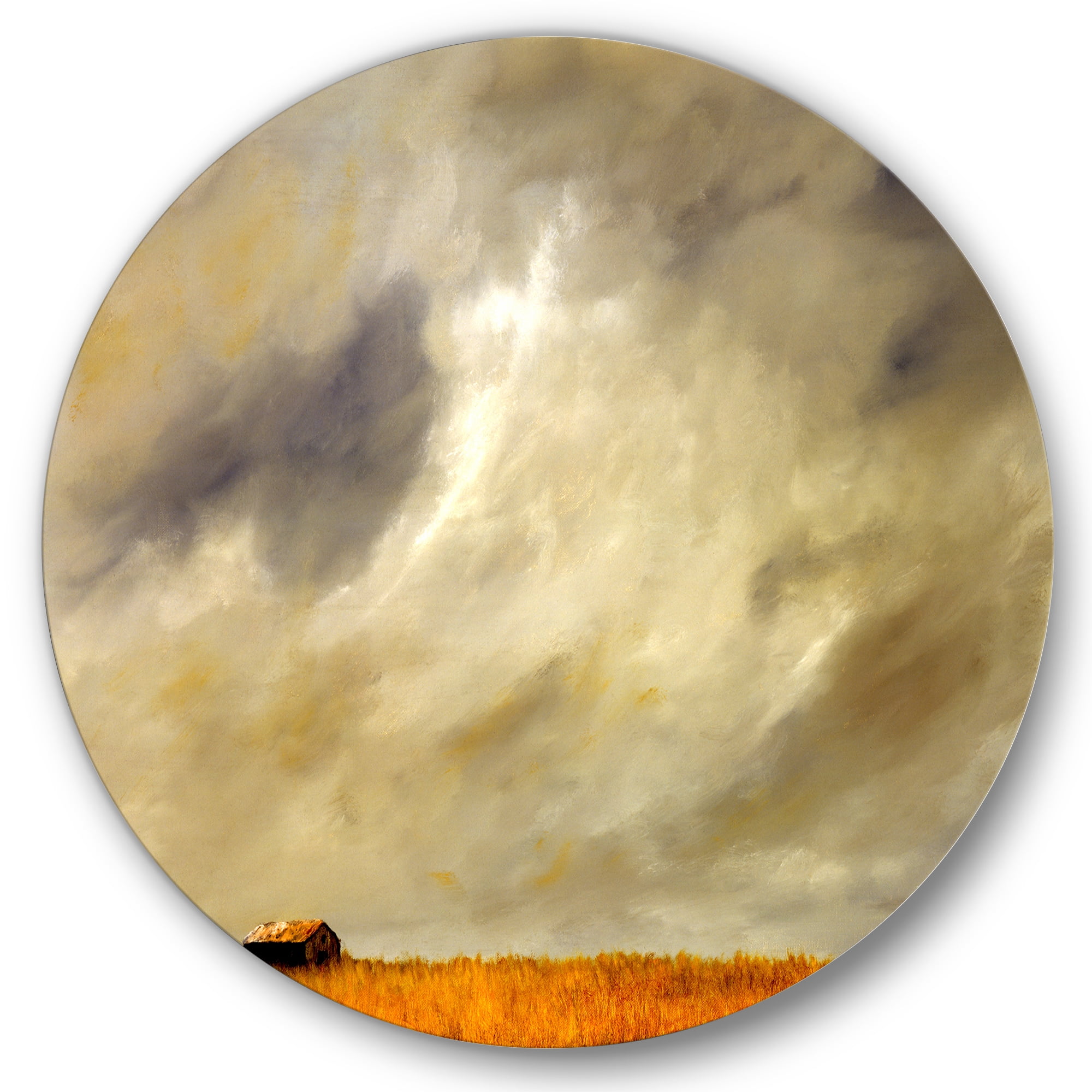 Designart 'Desert Farmhouse Under Cloudy Sky I' Farmhouse Circle Metal Wall Art 11x11 - Disc of 11