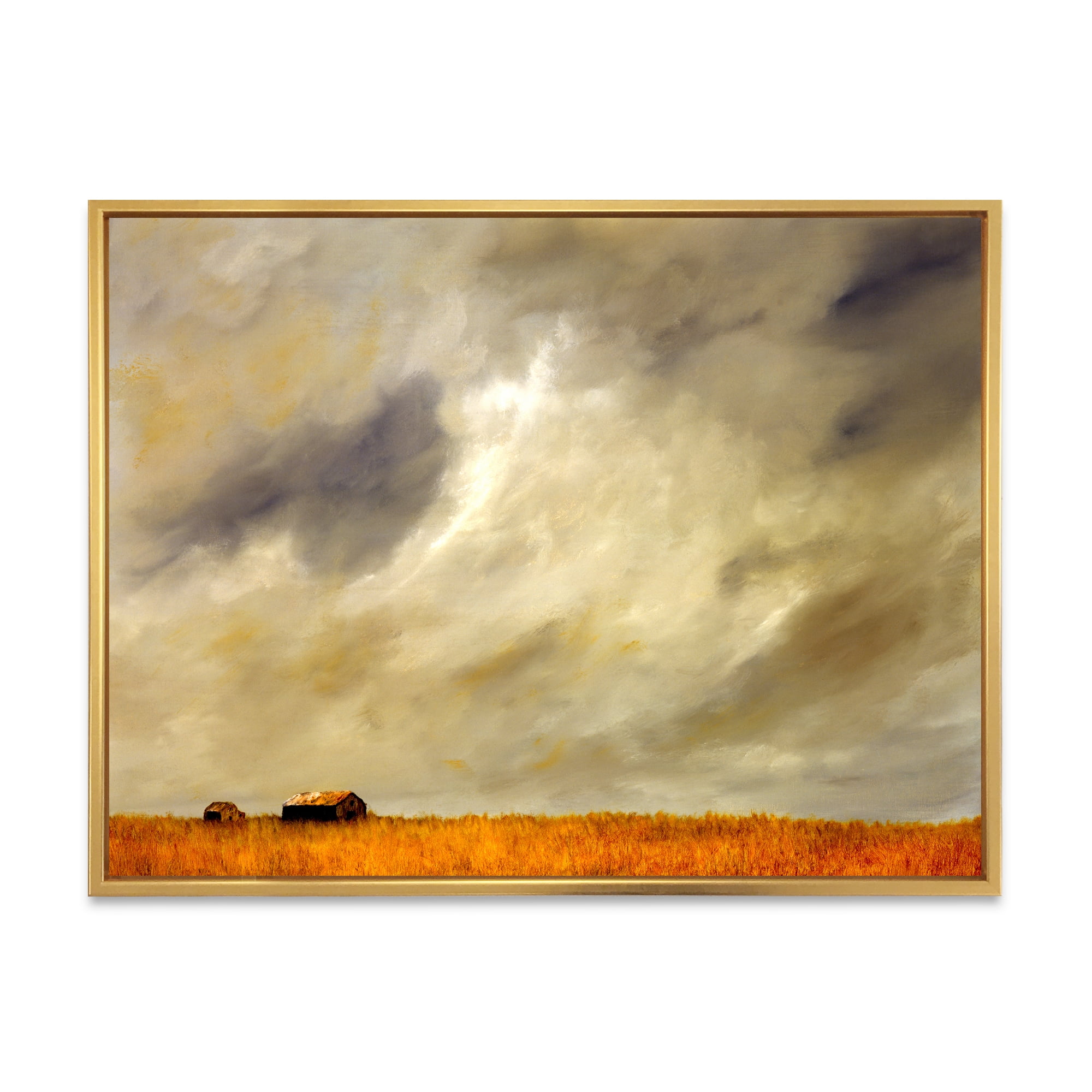 Designart 'Desert Farmhouse Under Cloudy Sky I' Farmhouse Framed Canvas Wall Art Print